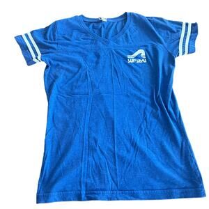 Surf Style Vintage V Neck Blue Graphic Short Sleeve Shirt Size Small